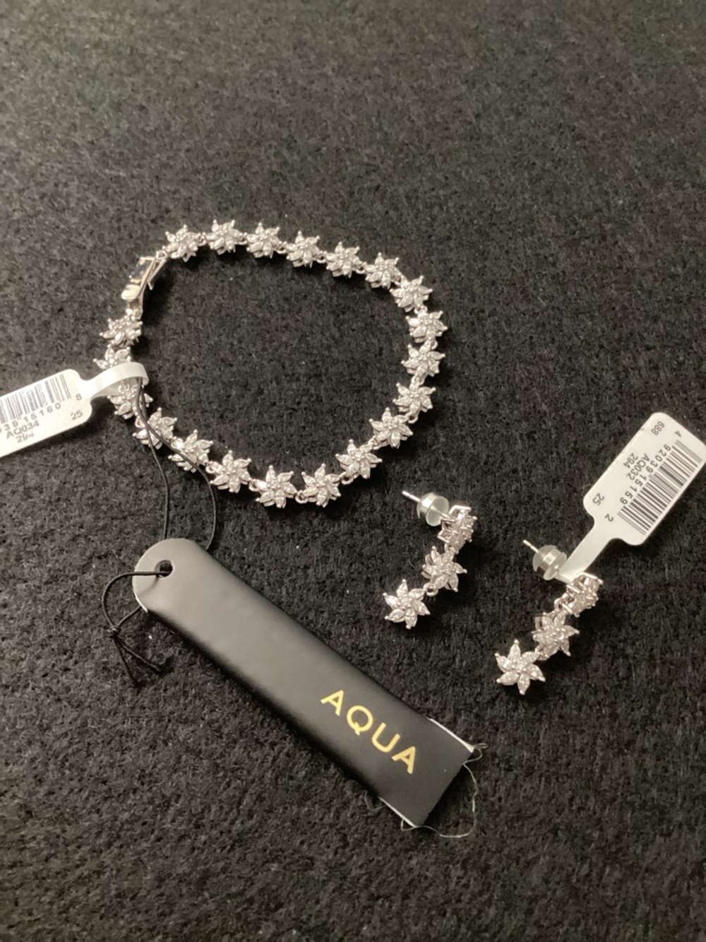 Aqua Silver Flower Tennis Bracelet & Earrings Set